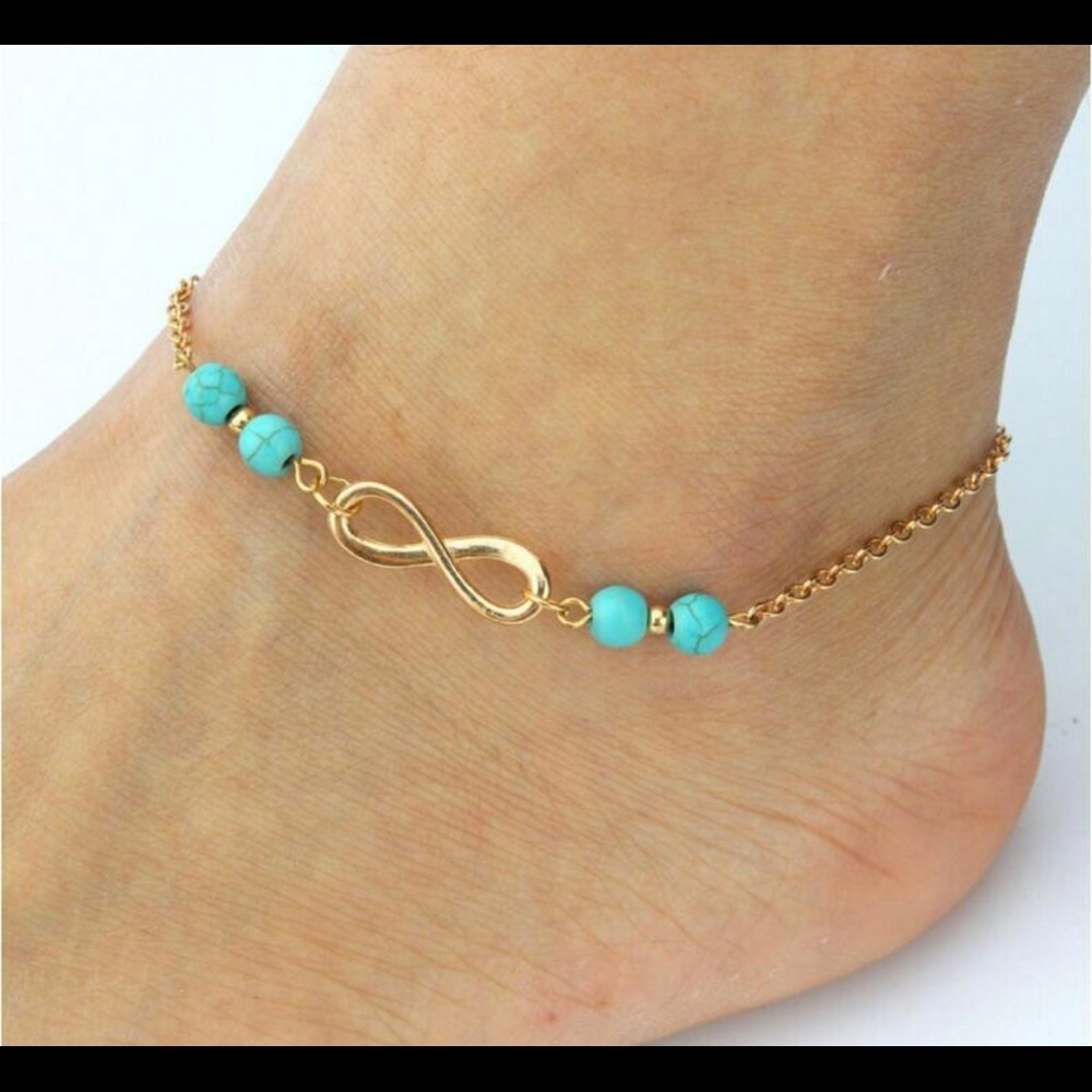 Gold infinity anklet with turquoise beads - new in package!